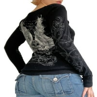 Leptir majica Žene Bairycore Grunge dugih rukava s rivestonom Y2K Estetic Tee 2000s Odjeća Srednja odjeća