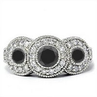 Pompeii 1 2ct Vintage Black Diamond 3-kameni prsten 14k bijelo zlato
