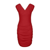 Olyvenn ruched hip wrap midi haljine za žene modni ženski vitak FIT Ljetni casual solid color V izrez rukavica bez rukava ženka slobodno vrijeme crvena xxl