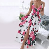 Bvanrty ženski trendi bočni pošti Maxi haljina Cleance cvjetni ispis bez rukava V izrez Duljina koljena