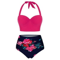 Ženski cvjetni print visoki usjeva struka + kratke hlače dva kupaća kostima Halter Tankini