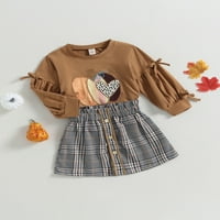 Qinghua Toddler Baby Girl Halloween Outfits Pumpkin uzorak Crew Crt Duge rukave Plaits suknje odjeću