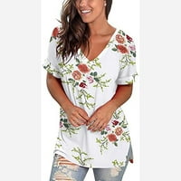 Žene ljetne tunike na vrhu cvjetnog tiskanog kratkih rukava V rect T majice TEE labavi opremljeni bluza