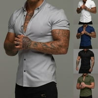 Muška majica kratkih rukava Formalno Slim Fit Revel Ljeto Čvrsto gumb Crne L