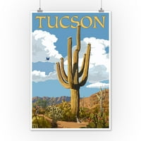 Tucson, Arizona - Saguaro i Roadrunner - Lintna Press Artwork