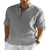 Cindysus Men Tunika Majica s dugim rukavima Henley Top Holiday bluza Comfy Grey M
