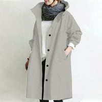 Ležerni kaput za žene - čvrsti džep za rekreativni kaputi s kapuljačom dugih rukava vrhovi sive s
