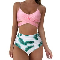 Kupaći kostimu za žene VINTAGE kupaći kostim dva retro Halter Ruched Front Front High Squik Print bikini