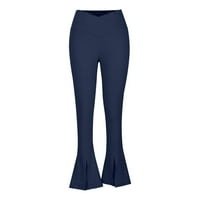Ženski crossover visokog struka joga hlača za tretter procrtane noge splitske noge za vježbanje hlače Radne hlače haljine hlače, tamno plave s