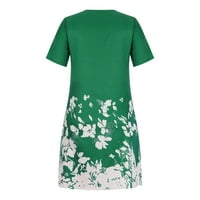 Zelene haljine za žene s kratkim rukavima za tisak cvjetnog uzorka za odmor Okrugli izrez Fit and Flare