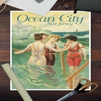 Ocean City, New Jersey, žene u vačići na plaži, vintage poster