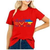 Košulje za žene Modni ženski ljetni labavi ispis O-izrez uzorak majica s kratkim rukavima crvena xxl