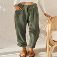 Eytino corduroy hlače za žene casual visoke strukske hlače za noge labave hlače sa džepovima Green L