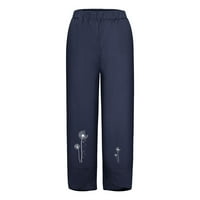 Zimske pamučne posteljine ravno hlače za žene Elastrični struk Tulip Hem Maslandion Print Capri pantalone labave casual pant s džepovima
