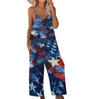 Ženska labava V izrez SLING COMFY Džep široki skok za noge Summer odozgo Američka zastava Štampana pant