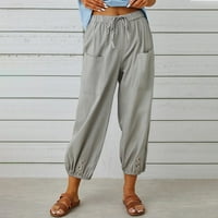 Pamučne pantalone za žene elastične strugove za vuču kapri hlače za žene casual labave ljetne salone