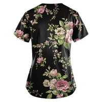 Clearsance Plus veličina vrhova V-izrez cvjetna bluza Radna odjeća za žene labave kratke rukave, crna, xxl