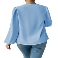 WRCNOTE Women V izrez Drapd bluza Labavi poslovni naborni vrhovi košulje u boji SKY BLUE S