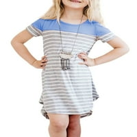 Asyoly Girls Striped haljina slatka ljetna posadna kratka haljina s kratkim rukavima Boja blok sendera