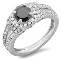 DazzlingRock kolekcija 1. Carat 10k crno-bijeli dijamantski Split Shank Halo Vintage Bridalni prsten,