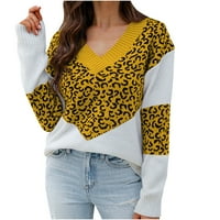 Pad džemperi Moderni fit džemper pulover rade V-izrez Ženski džemperi kardigan žuti m