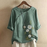 Labakihah T majice i nbsp; za žene povremene plus veličine O-izrez otisnuta labava dugmeta tunika košulja bluza zelena
