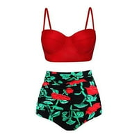 Ociviesr Ženska solidna boja Top bikini Knot scoop kupaći kostim cvjetni print High struk kupaći komur