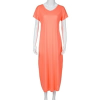 Ženske haljine kratki rukav A-line Maxi modni čvrsti izrez ljetna haljina ružičasta L
