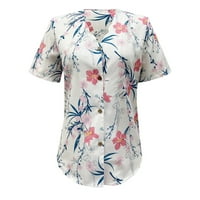 Ljeto Ženski kratki rukav WAVY V izrez cvjetne košulje s gumbom TOP Casual Labavice Majice Tee bluza