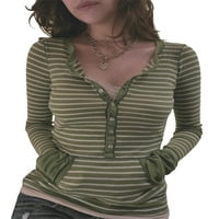 Žene Striped pletene vrhove pada dugih rukava s dugim rukavima pulover tanka majica sa džepovima Srednja