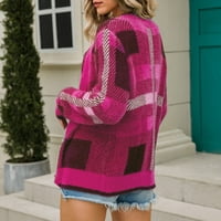 Caicj Cardigan za žene Jesen zimski kardigan pletena veličina Plišani patchwork džemper s dugim rukavima