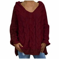 WAVSUF džemperi za žene plus veličine sa kapuljačom zimski dugi rukav, puni ležerni koferentni vinski