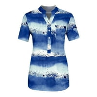 Ženske vrhove Henley Women Bluse Modni grafički otisci Majice Kratki rukav Ljetni tunik Tee Blue 2XL