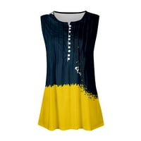 Ženska modna Vintage Print Pleased bez rukava Casual T-majica Dugme TOP Yellow XXXL