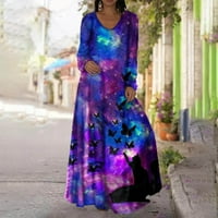 Ženska modna casual okruglica s dugim rukavima 3D tiskana dugačka haljina trendi ugrade plus veličina