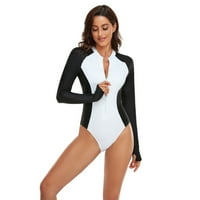 Bosixty ženski dugi rukav jedan kupaći kostim čvrsti boje patchwork patentni patentni zatvarač