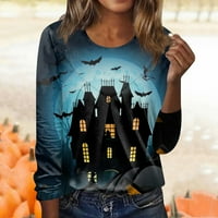 Umitay pamučne bluze za žene Ženska povremena moda Halloween Print s dugih rukava O-izrez TOP bluza