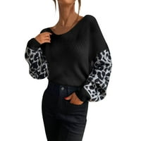 Dukseri za žene Fit Leopard tiskani O-izrez pulover dugih rukava Leopard modni casual pletene vrhove