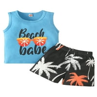 Ljeto Toddler Baby Boys Sets Sets Majica kratkih rukava Elastična struka Hlače Havaii Beachwear