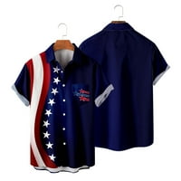 B91XZ muške košulje muške zastava neovisnosti zastava 3D digitalni tisak Personalizirani modni rever dugme T majica kratka tamno plava, veličina S