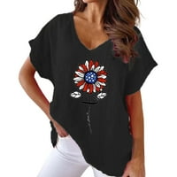 Ženski dan neovisnosti Ispis T-Shrits cvjetni print V izrez Pamuk Casual Bat majica