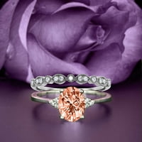 Zasljepljujući minimalistički 2. karat ovalni morgatit i dijamantni prsten za uključivanje moissanita, klasični vjenčani prsten, jedan odgovarajući bend u 10k čvrsto bijelo zlato, poklon za Loveria, Obećaj prsten