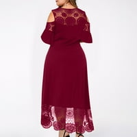 Ženska elegantna plus veličina dugačka haljina cvjetna čipka patchwork off rame Crewneck ruffle s kratkim