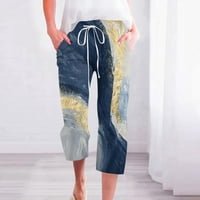 CLLIOS široke lanene za pantalone za žene za žene Ljetni elastični struk pant labavi fit comfy pantalone