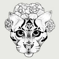 Bobcat i cvijeće Muške srebrne krem ​​grafički tee - Dizajn od strane ljudi m