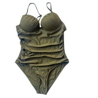 Odeerbi Jedan kupaći kostim za žene Erogena visoka kontrast dojke Solid Bikini Set maslina zelena