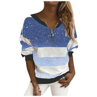 Ženska modna ležerna print V-izrez patentne majice s dugim rukavima TOP BLOUS pulover Dame vrhovi na