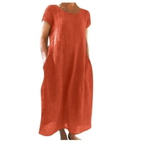 Ženska haljina ljetna casual pune boje kratkih rukava O-izrez za šivanje labavog džepa pamučna haljina,