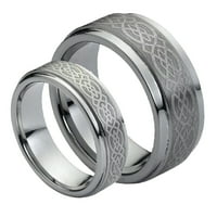 Njegov i njezin volframovinski karbidni vjenčani prsten sa laserom itvaranim keltskim dizajnom
