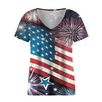 Yyeselk Ženska američka zastava Majica 4. jula Dan nezavisnosti kratki rukavi V-izrez Star Striped grafički